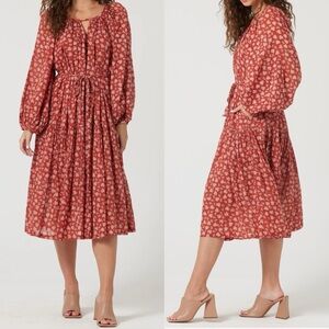 NWT Bila 77 Talia Peasant Cottagecore 100% Cotton Floral Midi Dress Sz XS 🧡🍄